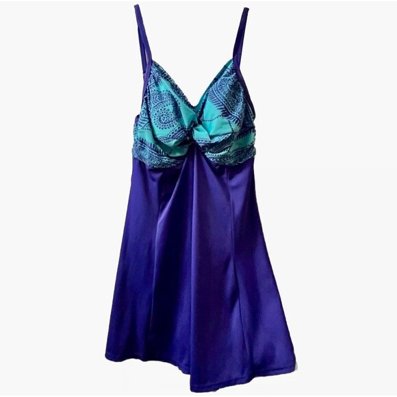 5/$25 Body Concepts Modest Swim Dress Swimsuit Dress Size 14 One Piece Blues - Picture 2 of 7